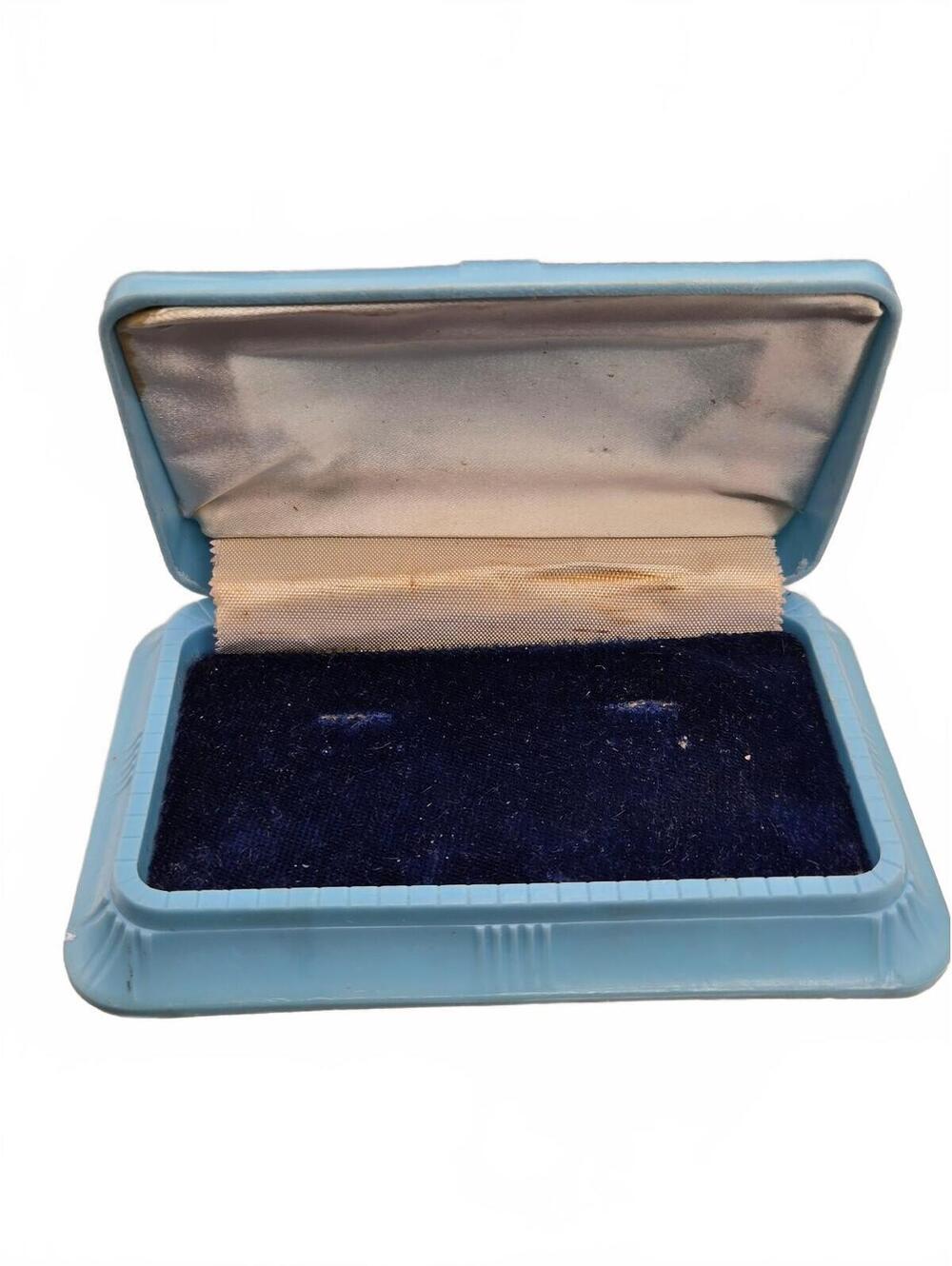 Vtg wedding ring set box Mount Vernon Blue Plastic, Jewelry Velvet Interior